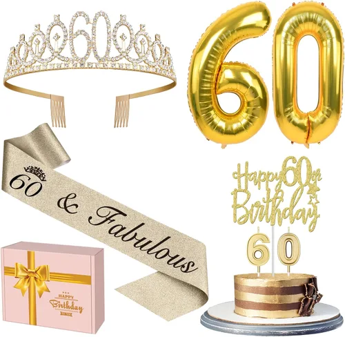 Miniatura 35 de Decoraciones doradas de 70 cumpleaños para mujer con banda y tiara de cumpleaños 70, adorno para pastel y velas, globos de números, regalos de 70