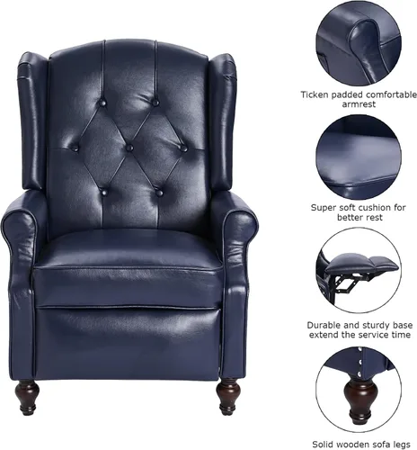 Miniatura 5 de Silla Reclinable Wingback - Sillón Reclinable Acolchado - Silla Reclinable de Masaje con Calor - Sillón Reclinable de Tela Push Back con Control