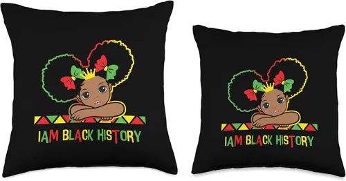 Miniatura 3 de I am Black History Little Girl Afro Love African Black History Month Shirt Cute Girls I am African American Throw Pillow, 16x16, Multicolor