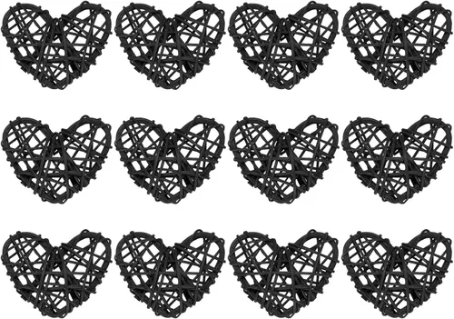 MECCANIXITY 20 piezas de jarrón de ratán en forma de corazón, para decoración del día de San Valentín, boda, decoración del hogar, color negro, 2.36