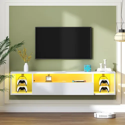 Miniatura 8 de sogesfurniture Soporte de TV de 39.3 pulgadas, centro de entretenimiento flotante con luces, consola multimedia moderna con almacenamiento, soporte