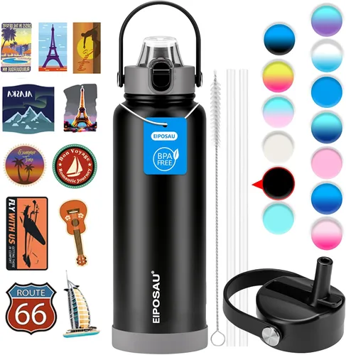 Miniatura 13 de Botella de agua aislada con tapa, bota y calcomanías, botella de acero inoxidable de 24 onzas, sin sudor, mantiene el frío las 24 horas, botella