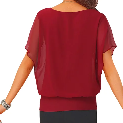 Miniatura 2 de Neineiwu Blusa de gasa de manga corta para mujer, holgada, informal, para verano
