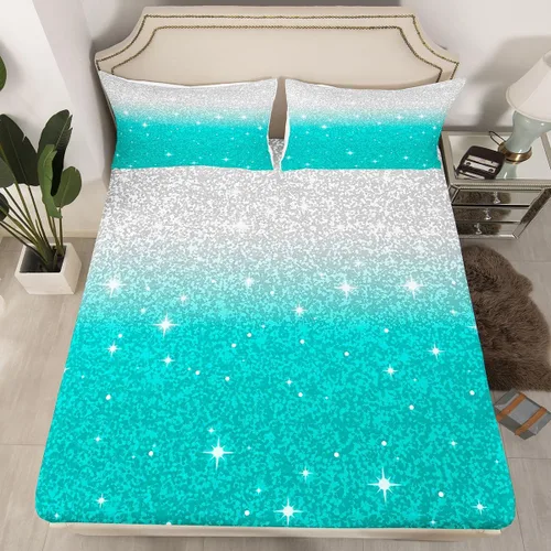 Miniatura 13 de Erosebridal Juego de ropa de cama de lentejuelas con purpurina y estrellas, sábanas de bolsillo profundo arcoíris y galaxia espacial, sábana bajera