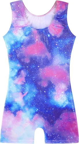Miniatura 15 de HOZIY - Leotardos de gimnasia con pantalones cortos brillantes para niñas pequeñas; estampados de unicornio, aurora, arco iris, sirena, dinosaurio