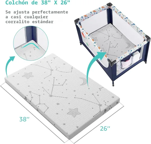 Miniatura 2 de YENING Pack and Play - Cubrecolchón Baby Pack N Play Colchones para parque infantil y corral con funda lavable de 38 x 26 x 1 pulgada, 1 paquete