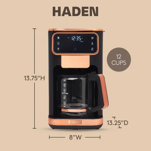 Miniatura 4 de Haden Cafetera caliente y helada de 12 tazas con 120 minutos para mantener el calor, retrasar la preparación, fuerza ajustable, reloj programable
