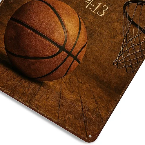 Miniatura 6 de Letrero decorativo de baloncesto "Puedo hacer todas las cosas a través de Cristo", letrero de baloncesto vintage de metal para pared, arte de pared