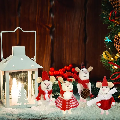 Miniatura 5 de 8 Piezas Adornos Navideños de Ratones de Fieltro Adornos Colgantes de Ratones de Lana de Navidad Decoración Artesanal Lindas Manualidades