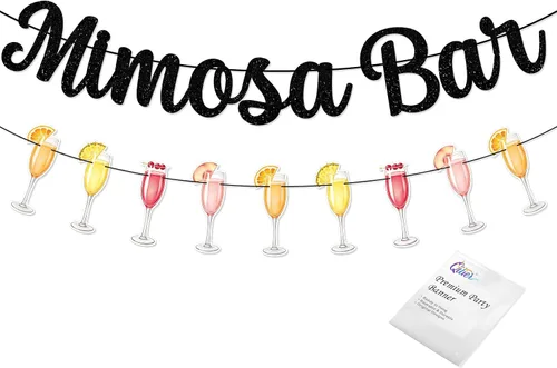 Mimosa Bar Sign Banner Glitter Decorations for Bridal Shower Champagne Brunch Baby Shower Wedding Engagement Birthday Party Graduation Fiesta (Black)
