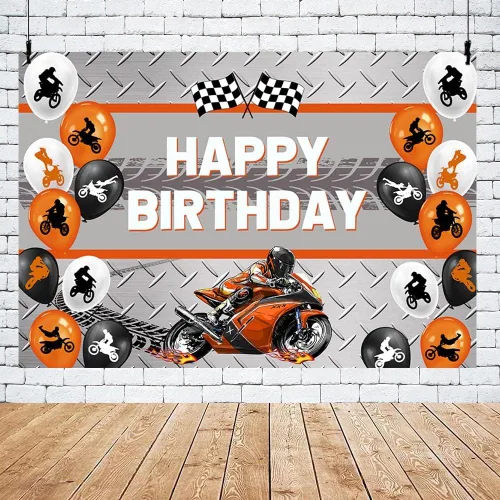 Miniatura 5 de MEHOFOND Telón de fondo naranja de 7 x 5 pies para motocicleta, globo de carreras de motocross, decoración de fiesta de cumpleaños, deportes