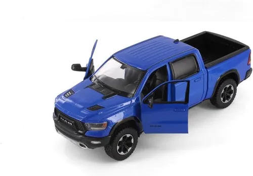 Miniatura 3 de 2019 RAM Rebel 1500 Crew Cab Pickup Truck Blue Metallic American Classics Series 1/24-1/27 Modelo de coche fundido a troquel por Motormax