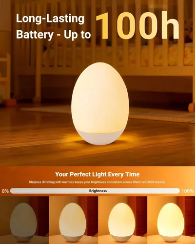 Miniatura 5 de Luz nocturna de huevo para bebé para guardería y lactancia – Luz táctil portátil con 7 colores RGB, atenuación continua, recargable, silicona suave
