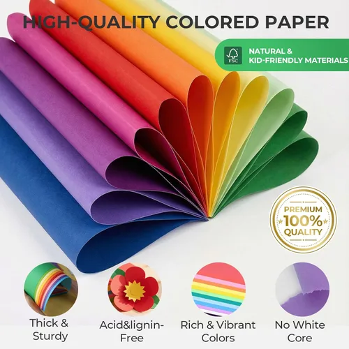 Miniatura 2 de BOOKNOW 50 piezas de papel de color, incluye 40 hojas de papel de construcción de 50 libras/4.23 oz/m² y 10 hojas de cartulina de colores surtidos
