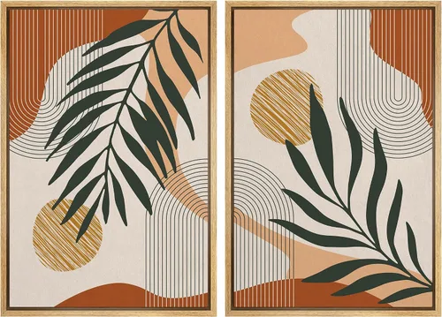 Miniatura 124 de SIGNFORD Lienzo enmarcado para pared, juego de arte con hojas de palmera de selva, polígonos geométricos, formas abstractas, ilustración, arte