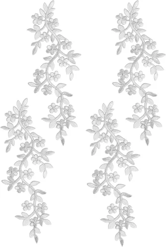 Miniatura 11 de 4 unidades de parche largo de 10x5 pulgadas con diseño de enredadera de flores y hojas, parche termotransferible bordado para prendas, cortinas