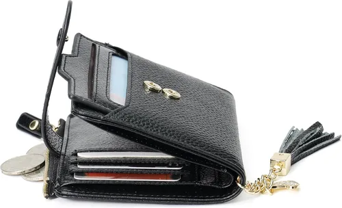 Miniatura 5 de Mini cartera plegable de cuero suave con protección RFID, para mujer, con funda para tarjeta, con ventana de identificación, monedero
