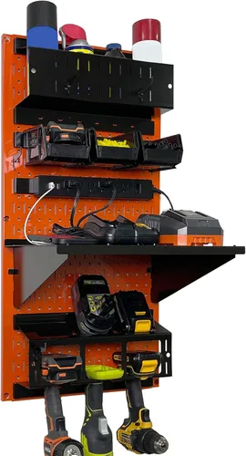 Miniatura 10 de Wall Control Kit organizador de almacenamiento de herramientas eléctricas, soporte para taladro inalámbrico, estación de carga, 16 x 32 pulgadas