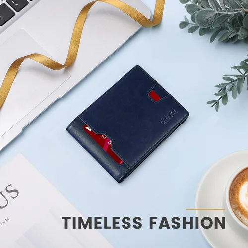 Miniatura 12 de Zitahli Billetera para hombre, de piel fina, con bloqueo RFID, minimalista, plegable, tarjetero con caja de regalo