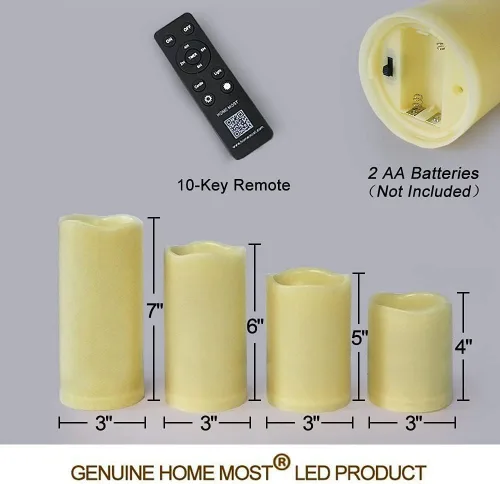 Miniatura 6 de Juego de 4 velas LED de pilar para exteriores, IP65, impermeables, 3 x 4, 3 x 5, 3 x 6, 3 x 7, color crema, velas de pilar que funcionan