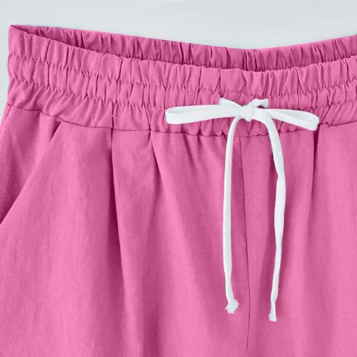 Miniatura 10 de Pantalones cortos sólidos con control de barriga, casuales, con cordón, cómodos, para mujer, pantalones cortos ligeros de verano para correr 2023