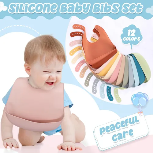 Miniatura 5 de Mepase Baberos de silicona impermeables Baberos de silicona suaves ajustables para alimentación de bebés unisex suministros de alimentación