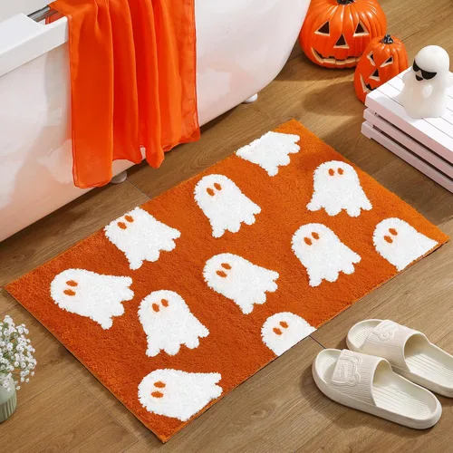 Miniatura 11 de Tapete de baño de fantasma negro, tapete de baño suave de Halloween, antideslizante, lindo fantasma espeluznante, decoración de baño, alfombra