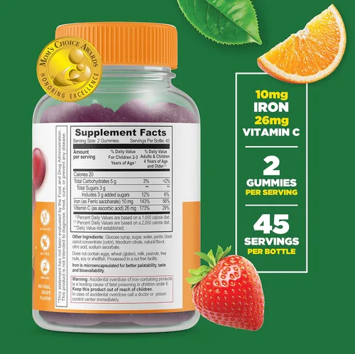 Miniatura 2 de Lifeable Iron & Vitamin C Kids + Zinc 25mg Kids - Paquete de gomitas de gran sabor, suplemento vitamínico, sin gluten, sin OMG, gomita masticable