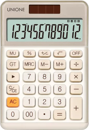 Miniatura 8 de UNIONE Calculadora Panda con LCD brillante, escritorio portátil de doble alimentación. Color. Negocios, oficina, escuela secundaria... (beige)