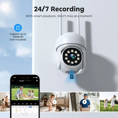 Miniatura 7 de CAMCAMP Outdoor Security Camera Wireless 2.4G/5G WiFi Connect【Plug-in Power】Pan-Tilt- Zoom Control, 355° View, Full Color Night Vision, Motion