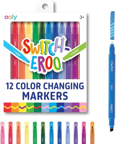 Ooly Switch-eroo - Juego de 12 marcadores que cambian de color, marcadores de doble punta para niños, juego de marcadores de punta de cincel de