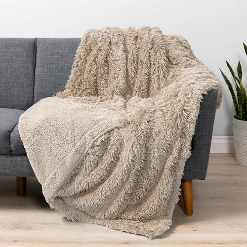 Miniatura 18 de PAVILIA Manta mullida beige crema para sofá, afelpada y cálida, súper suave y gruesa de piel sintética y sherpa, 50 x 60 pulgadas