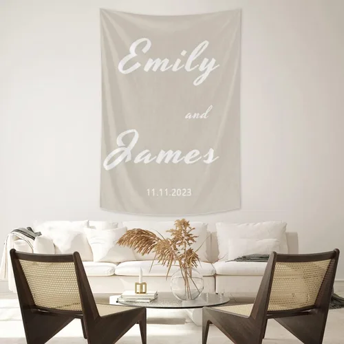 Miniatura 19 de Tapiz de boda personalizable con nombre y foto, colgante de pared personalizado para boda, tapiz de pared personalizado, decoración del hogar, tapiz