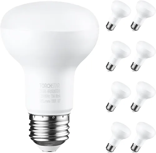 TORCHSTAR Paquete de 8 bombillas LED BR20, luz de inundación para interiores R20, regulable, 7.5 W (50 W equivalente), UL y Energy Star, 3000 K