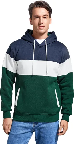 Miniatura 4 de Sudadera con capucha para hombre, diseño de bloques de color, casual, de vellón, manga larga, con capucha