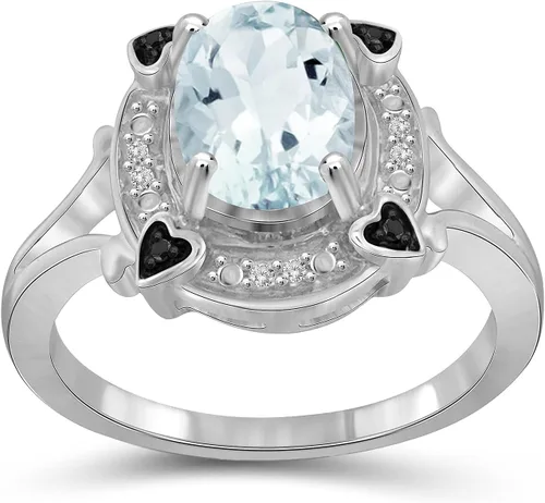 JEWELEXCESS Anillo de aguamarina con piedra natal de marzo Anillo de plata de ley de aguamarina de 1,65 quilates con detalle de diamante blanco y