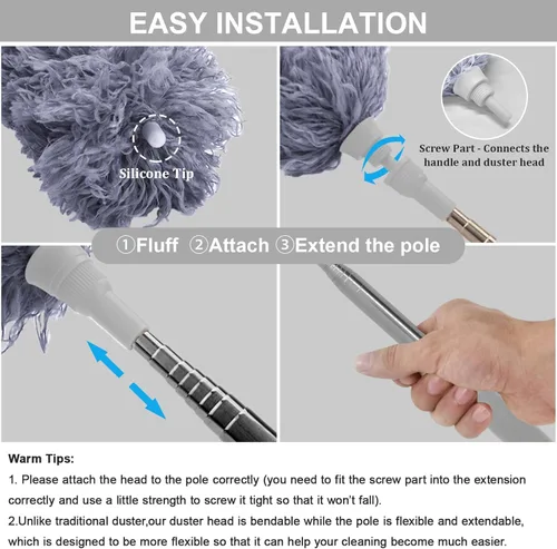 Miniatura 2 de DELUX Plumero de Plumas de Microfibra Extensible con Poste Extra Largo de 100 Pulgadas, Cabeza Flexible y Plumeros de Mango Largo para Limpiar Blanco