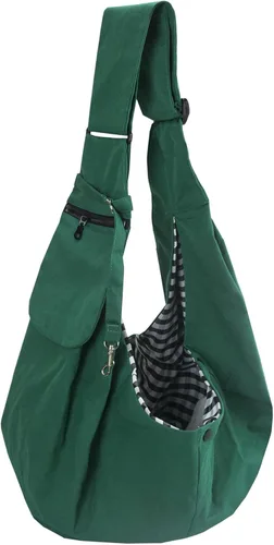Mochila para mascotas con correa ajustable para el hombro, bolsa para cachorros, manos libres, reversible, para viajes al aire libre, color verde