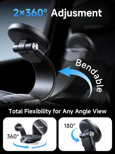 Miniatura 4 de ANDERY Soporte de teléfono para automóvil MagSafe [brazo de aleación de memoria ajustable de 360° 2400 gf de potencia magnética más fuerte]