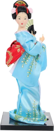 HEALLILY Figura japonesa de Geisha con adornos de abanico, estatua asiática, kimono, escultura, manualidades, coleccionables, para el hogar, mesa,