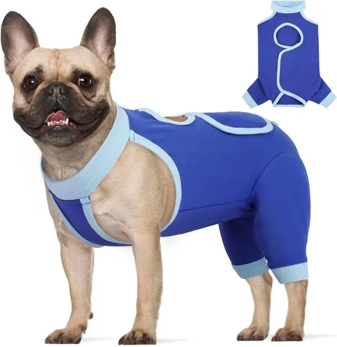Miniatura 11 de ROZKITCH Manga de pierna para cirugía para perros, piernas traseras, macho y hembra para evitar lamer heridas, codo, rodillera, traje de Azul