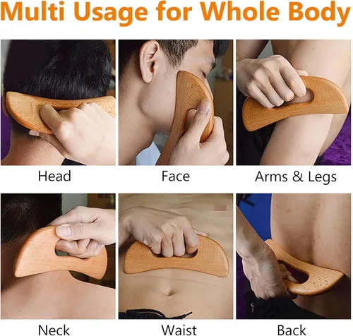 Miniatura 3 de FKYzixeh Masajeador de drenaje linfático, herramienta Gua Sha de madera para cuerpo, raspador de masaje manual para anticelulitis y aliviar