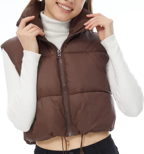 Miniatura 5 de Chaleco acolchado de invierno para mujer, cuello alto, ligero, sin mangas, chaleco acolchado