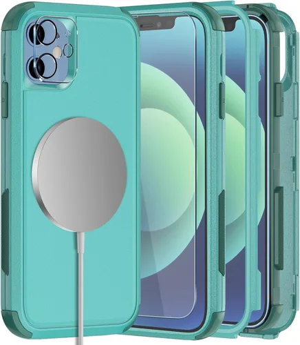 Miniatura 15 de Diverbox - Funda para iPhone 12 a prueba de golpes y caídas, protector de pantalla de vidrio templado, funda protectora de alta resistencia