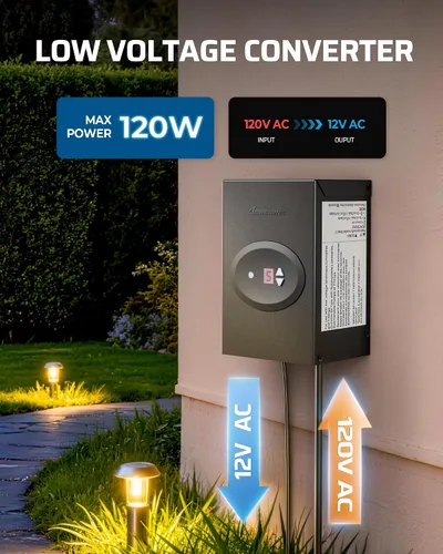 Miniatura 2 de DEWENWILS Transformador de Paisaje de Bajo Voltaje de 120W, Transformador para Exteriores con Temporizador y Sensor de Fotocélula, 120V AC a 12V AC