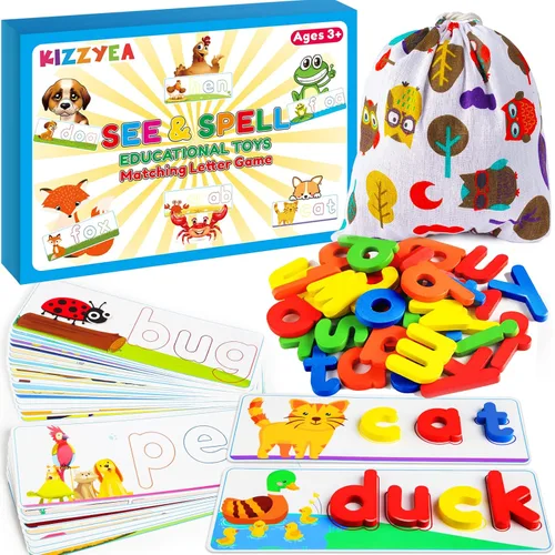 Juguetes educativos de aprendizaje para niños y niñas de 2, 3, 4, 5, 6 años, juego de letras a juego con tarjetas del alfabeto para niños, juguete