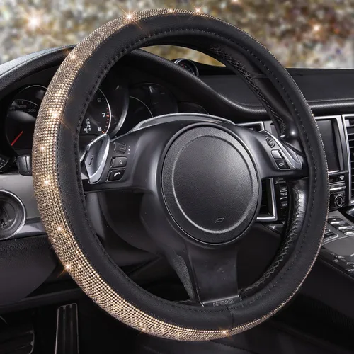 Miniatura 19 de CAR PASS - Funda de volante con diamantes brillantes de imitación y patrón de leopardo, con cristales de imitación brillantes para mujer