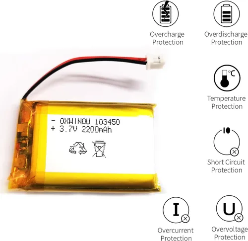 Miniatura 3 de Batería de Polímero de Litio 3.7V 2200mAh 103450 Lipo Paquete de Batería Recargable con 2 Cables Conector JST 2.0mm para Altavoz y Dispositivo