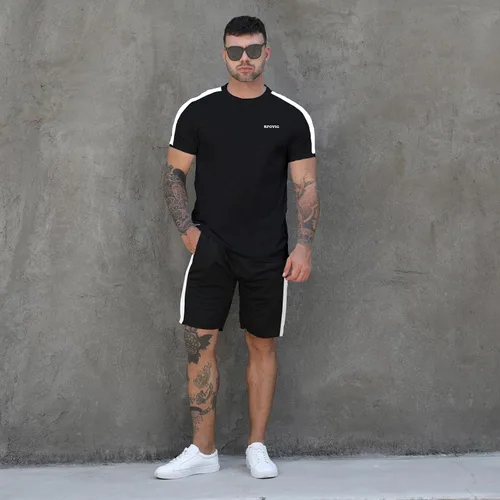 Miniatura 2 de RPOVIG Conjunto de entrenamiento de camisas, pantalones cortos paquete de 3 unidades de ropa para hombre, conjunto corto, gimnasio, atletismo