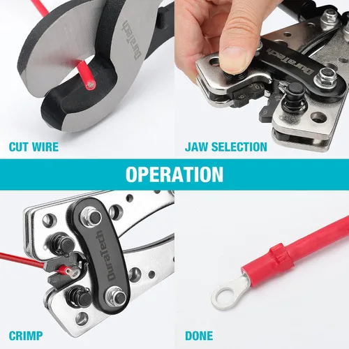Miniatura 6 de DURATECH Herramienta de prensado de cables de batería con cortador de alambre, herramientas de crimpadora de cables AWG 10 8 6 4 2 1/0